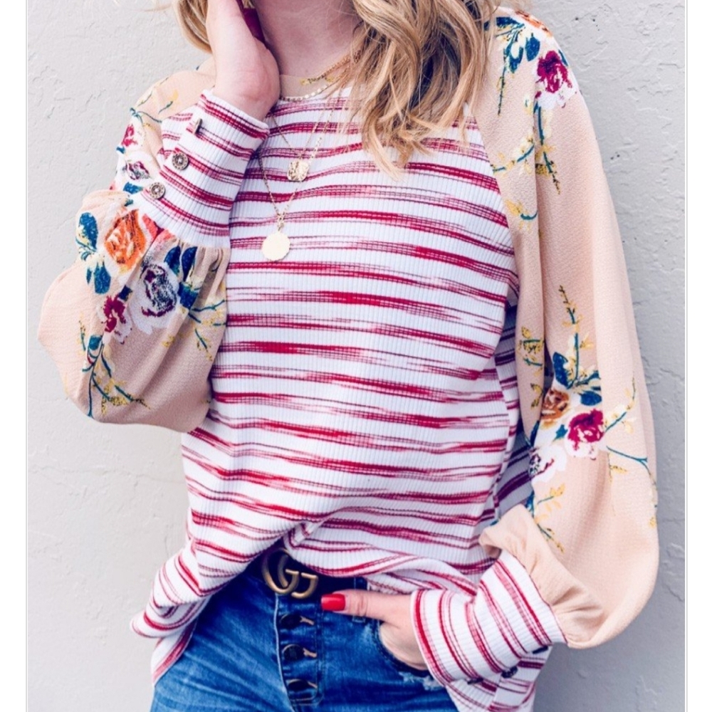 AndTheWhy Floral Striped Top, Sz S